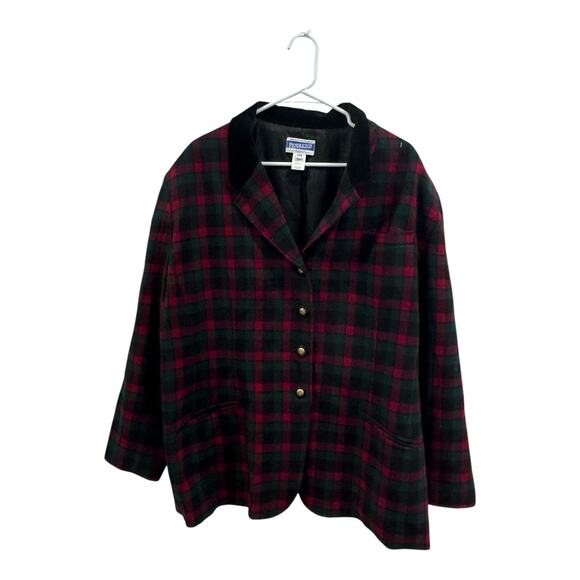 Vintage PENDLETON 24W Wool Tartan Plaid Lined Jacket Velvet Collar Crest Buttons - Picture 1 of 4